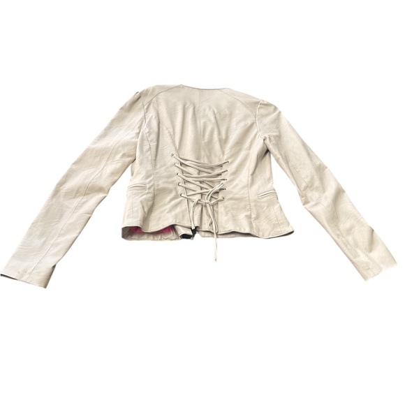 Betsy Johnson Bone Vegan Leather Corset Back Jacket! Size S EUC - Picture 8 of 8